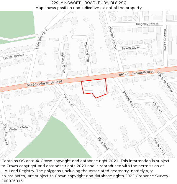 229, AINSWORTH ROAD, BURY, BL8 2SQ: Location map and indicative extent of plot