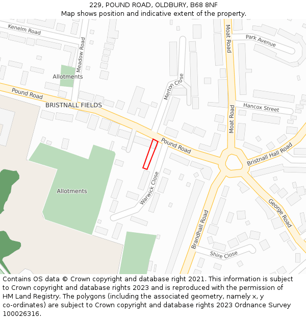 229, POUND ROAD, OLDBURY, B68 8NF: Location map and indicative extent of plot