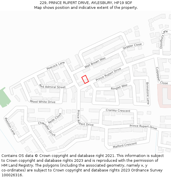 229, PRINCE RUPERT DRIVE, AYLESBURY, HP19 9DF: Location map and indicative extent of plot