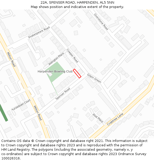 22A, SPENSER ROAD, HARPENDEN, AL5 5NN: Location map and indicative extent of plot