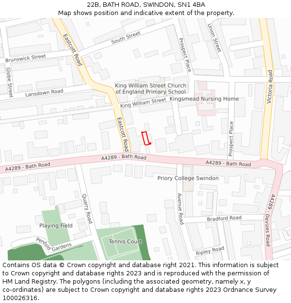 22B, BATH ROAD, SWINDON, SN1 4BA: Location map and indicative extent of plot