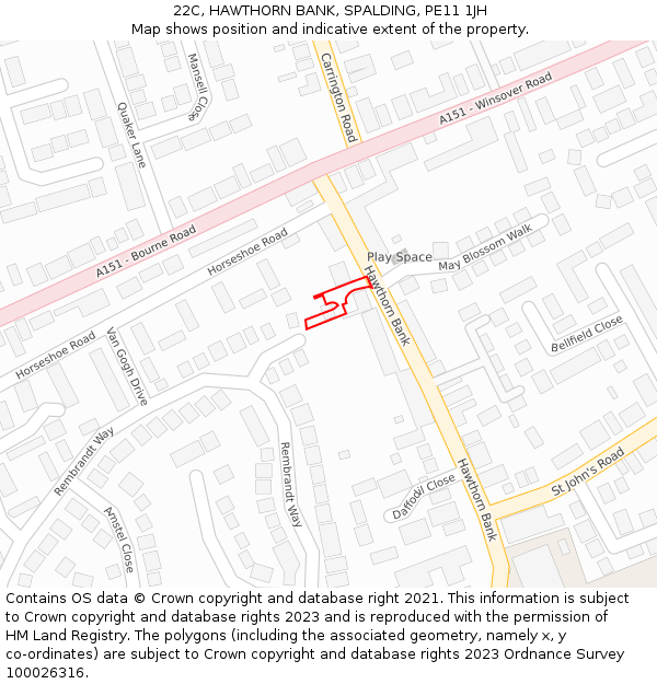 22C, HAWTHORN BANK, SPALDING, PE11 1JH: Location map and indicative extent of plot