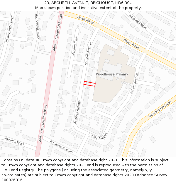 23, ARCHBELL AVENUE, BRIGHOUSE, HD6 3SU: Location map and indicative extent of plot