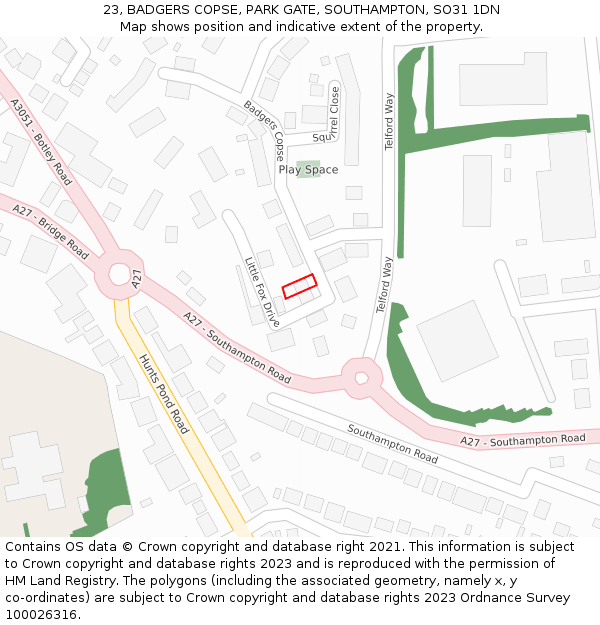 23, BADGERS COPSE, PARK GATE, SOUTHAMPTON, SO31 1DN: Location map and indicative extent of plot