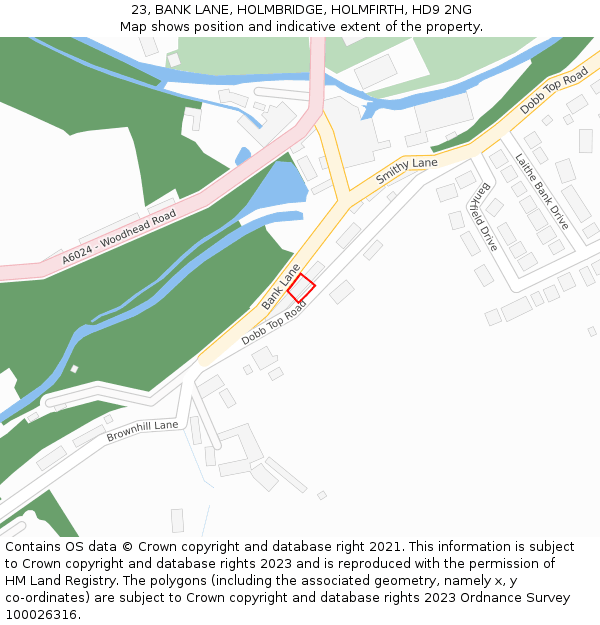 23, BANK LANE, HOLMBRIDGE, HOLMFIRTH, HD9 2NG: Location map and indicative extent of plot