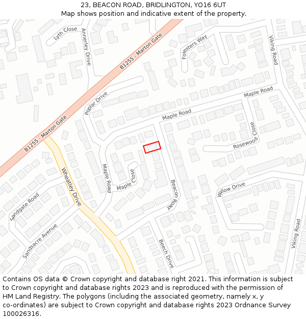 23, BEACON ROAD, BRIDLINGTON, YO16 6UT: Location map and indicative extent of plot