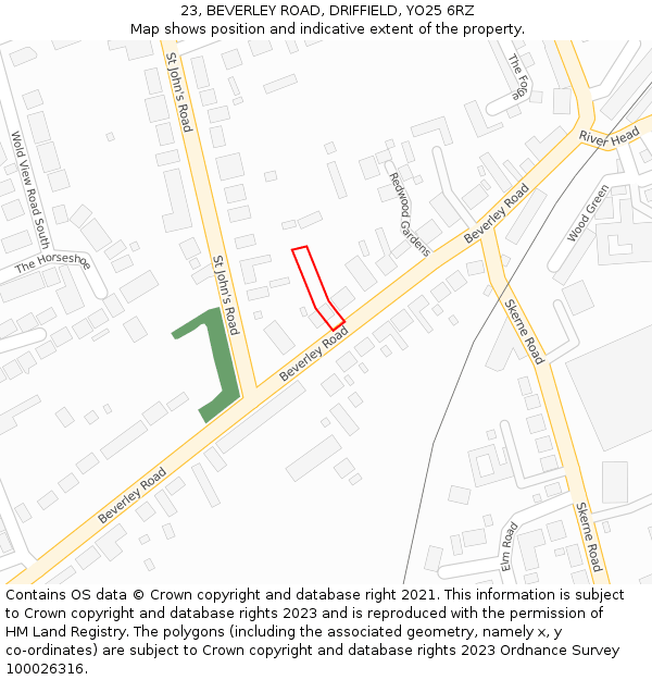 23, BEVERLEY ROAD, DRIFFIELD, YO25 6RZ: Location map and indicative extent of plot