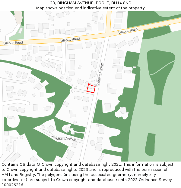 23, BINGHAM AVENUE, POOLE, BH14 8ND: Location map and indicative extent of plot