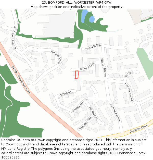 23, BOMFORD HILL, WORCESTER, WR4 0PW: Location map and indicative extent of plot