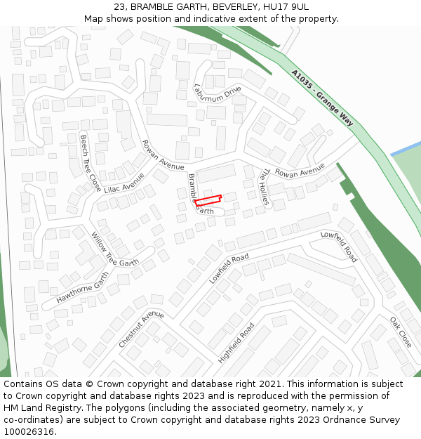 23, BRAMBLE GARTH, BEVERLEY, HU17 9UL: Location map and indicative extent of plot