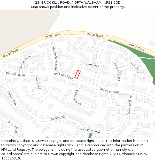 23, BRICK KILN ROAD, NORTH WALSHAM, NR28 9QD: Location map and indicative extent of plot