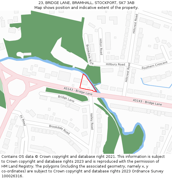 23, BRIDGE LANE, BRAMHALL, STOCKPORT, SK7 3AB: Location map and indicative extent of plot