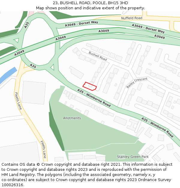 23, BUSHELL ROAD, POOLE, BH15 3HD: Location map and indicative extent of plot