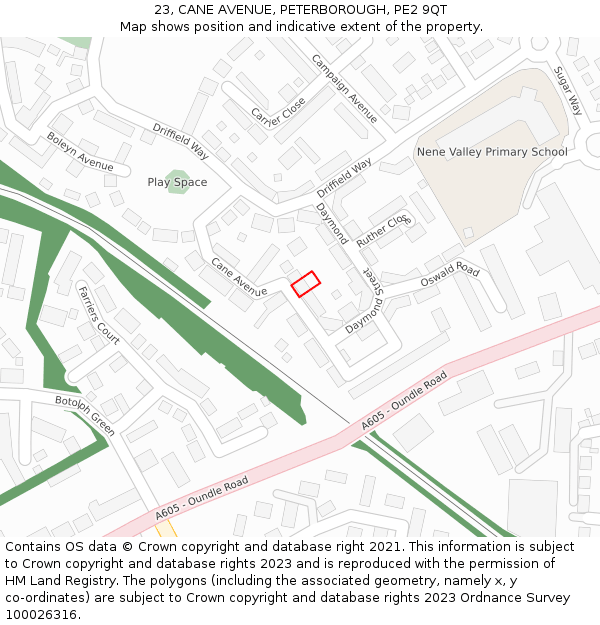 23, CANE AVENUE, PETERBOROUGH, PE2 9QT: Location map and indicative extent of plot