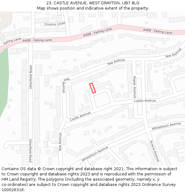 23, CASTLE AVENUE, WEST DRAYTON, UB7 8LG: Location map and indicative extent of plot