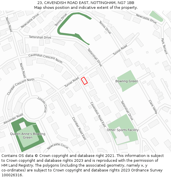 23, CAVENDISH ROAD EAST, NOTTINGHAM, NG7 1BB: Location map and indicative extent of plot