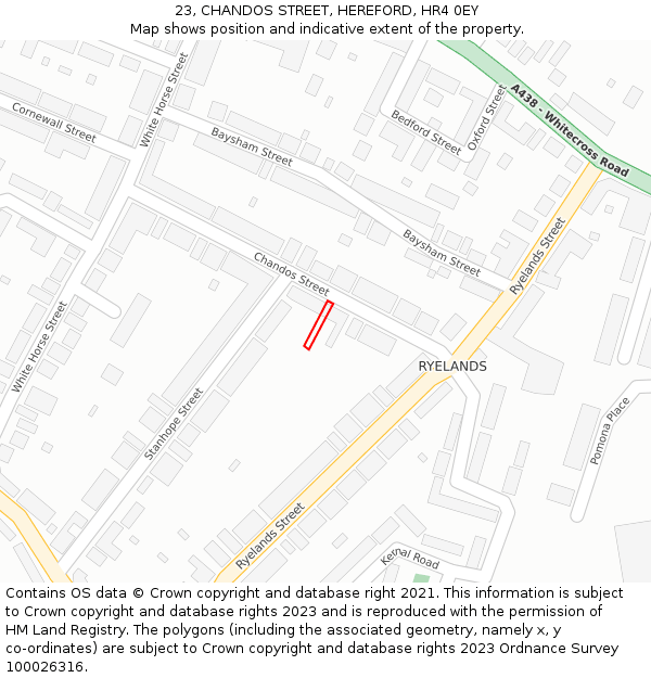 23, CHANDOS STREET, HEREFORD, HR4 0EY: Location map and indicative extent of plot