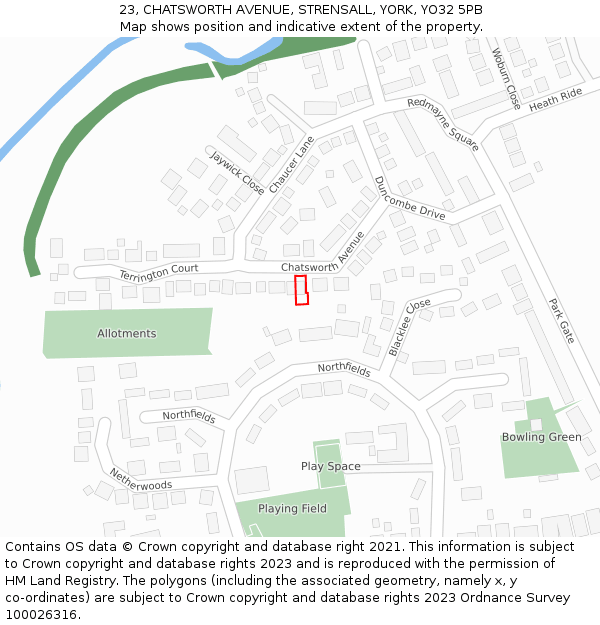 23, CHATSWORTH AVENUE, STRENSALL, YORK, YO32 5PB: Location map and indicative extent of plot