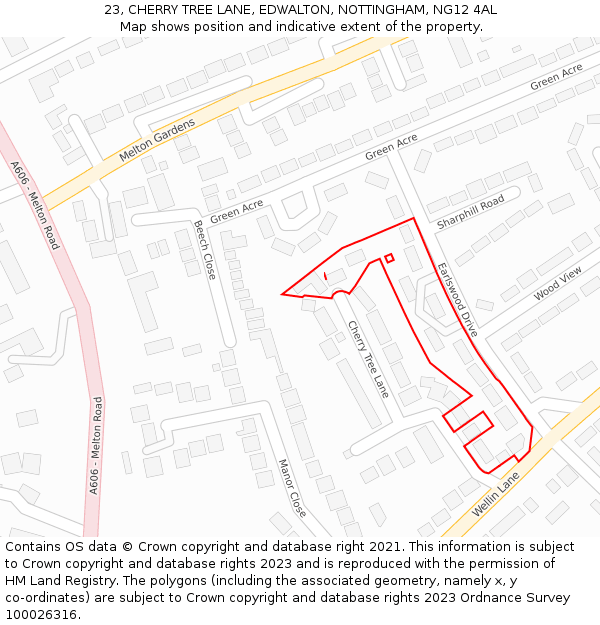 23, CHERRY TREE LANE, EDWALTON, NOTTINGHAM, NG12 4AL: Location map and indicative extent of plot