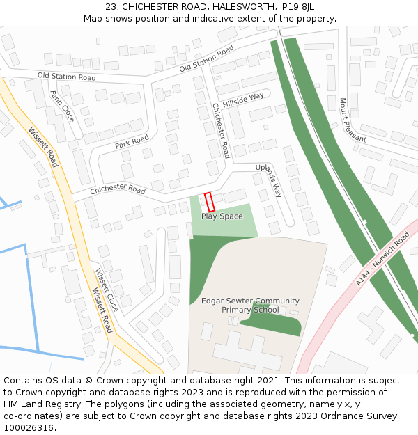 23, CHICHESTER ROAD, HALESWORTH, IP19 8JL: Location map and indicative extent of plot