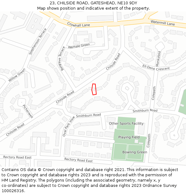 23, CHILSIDE ROAD, GATESHEAD, NE10 9DY: Location map and indicative extent of plot