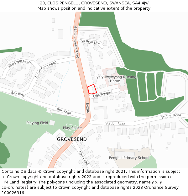 23, CLOS PENGELLI, GROVESEND, SWANSEA, SA4 4JW: Location map and indicative extent of plot