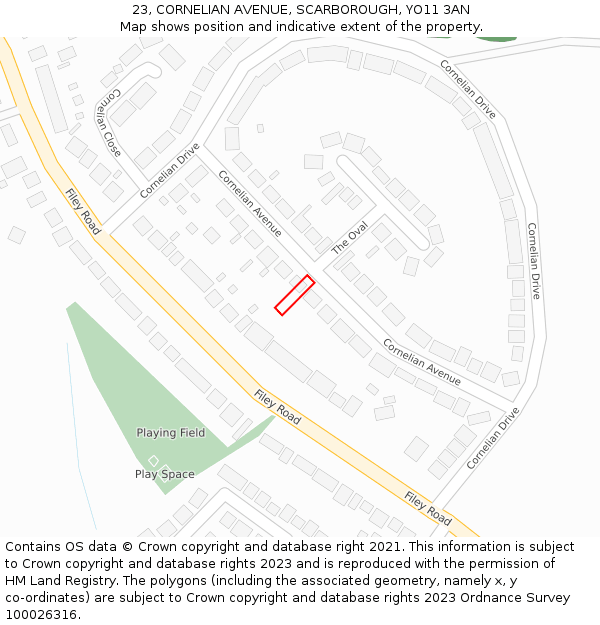 23, CORNELIAN AVENUE, SCARBOROUGH, YO11 3AN: Location map and indicative extent of plot
