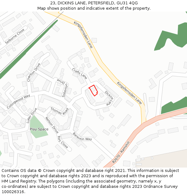 23, DICKINS LANE, PETERSFIELD, GU31 4QG: Location map and indicative extent of plot