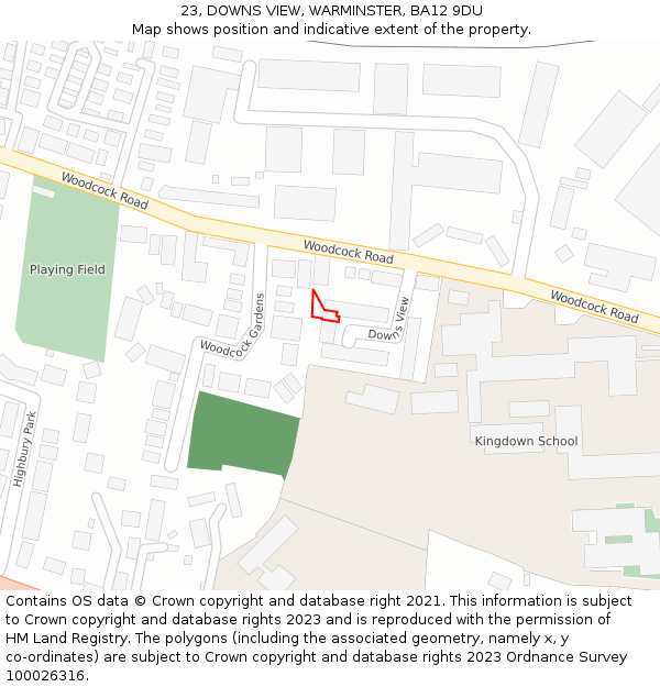 23, DOWNS VIEW, WARMINSTER, BA12 9DU: Location map and indicative extent of plot