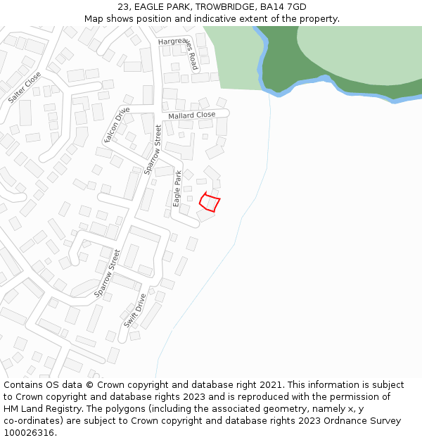 23, EAGLE PARK, TROWBRIDGE, BA14 7GD: Location map and indicative extent of plot