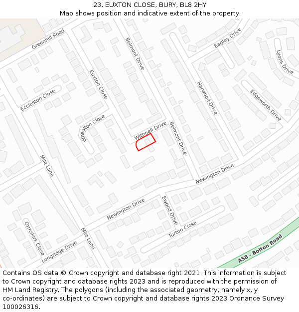 23, EUXTON CLOSE, BURY, BL8 2HY: Location map and indicative extent of plot