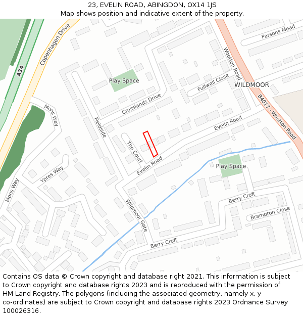 23, EVELIN ROAD, ABINGDON, OX14 1JS: Location map and indicative extent of plot