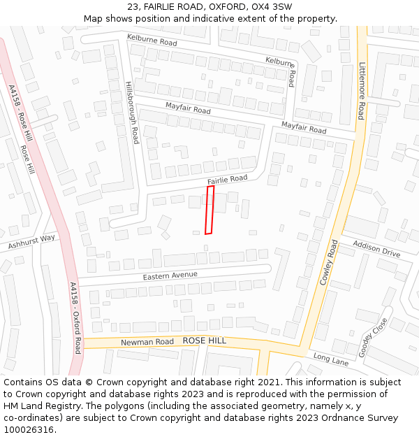 23, FAIRLIE ROAD, OXFORD, OX4 3SW: Location map and indicative extent of plot