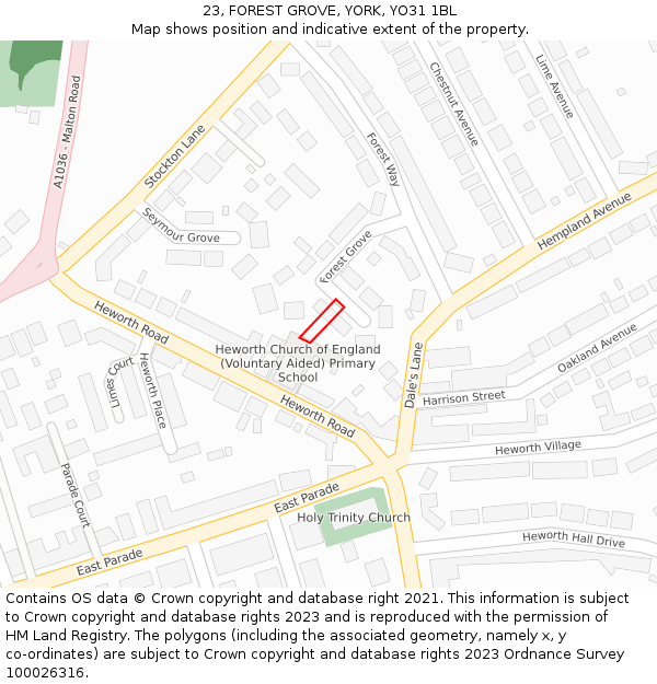 23, FOREST GROVE, YORK, YO31 1BL: Location map and indicative extent of plot