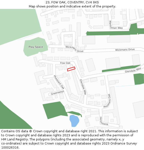 23, FOW OAK, COVENTRY, CV4 9XS: Location map and indicative extent of plot