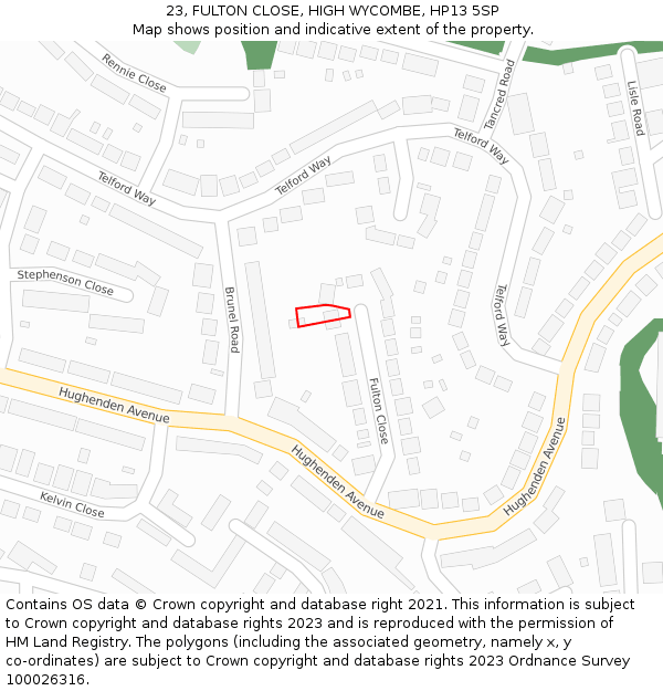 23, FULTON CLOSE, HIGH WYCOMBE, HP13 5SP: Location map and indicative extent of plot