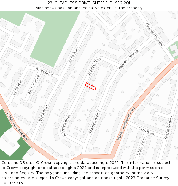 23, GLEADLESS DRIVE, SHEFFIELD, S12 2QL: Location map and indicative extent of plot
