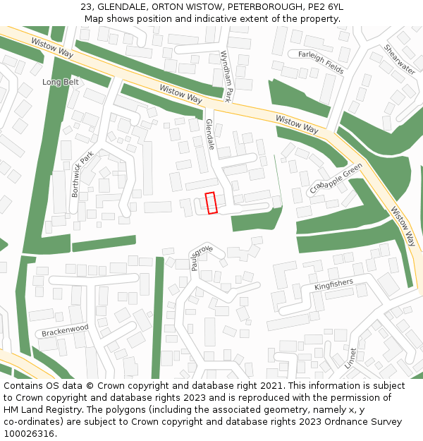 23, GLENDALE, ORTON WISTOW, PETERBOROUGH, PE2 6YL: Location map and indicative extent of plot