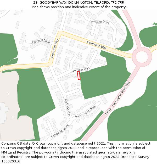 23, GOODYEAR WAY, DONNINGTON, TELFORD, TF2 7RR: Location map and indicative extent of plot
