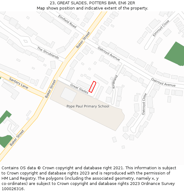 23, GREAT SLADES, POTTERS BAR, EN6 2ER: Location map and indicative extent of plot