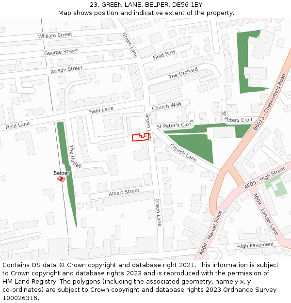 23, GREEN LANE, BELPER, DE56 1BY: Location map and indicative extent of plot