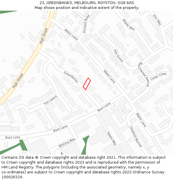 23, GREENBANKS, MELBOURN, ROYSTON, SG8 6AS: Location map and indicative extent of plot