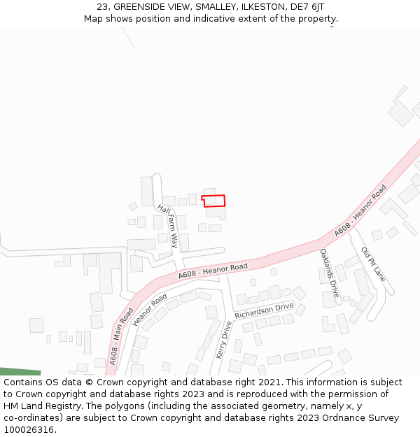 23, GREENSIDE VIEW, SMALLEY, ILKESTON, DE7 6JT: Location map and indicative extent of plot