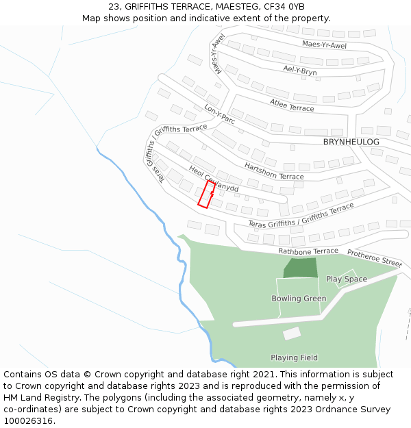 23, GRIFFITHS TERRACE, MAESTEG, CF34 0YB: Location map and indicative extent of plot