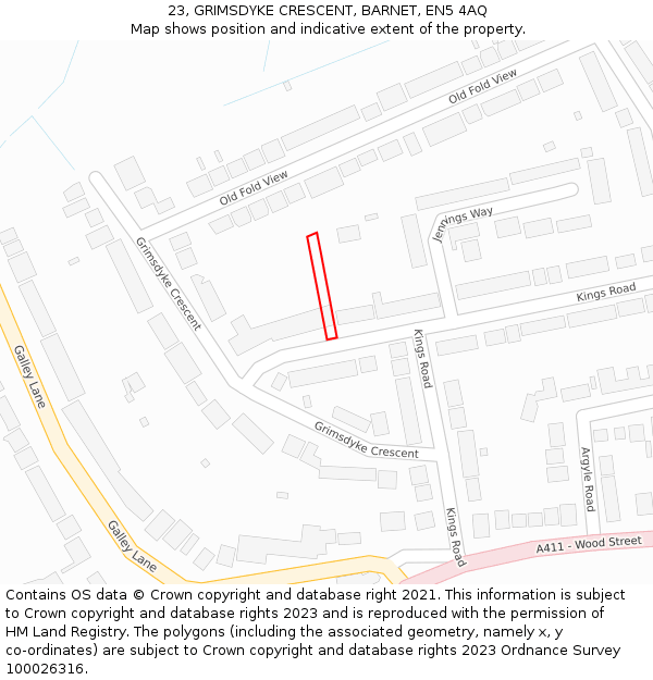 23, GRIMSDYKE CRESCENT, BARNET, EN5 4AQ: Location map and indicative extent of plot