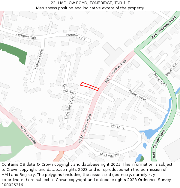 23, HADLOW ROAD, TONBRIDGE, TN9 1LE: Location map and indicative extent of plot