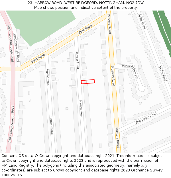 23, HARROW ROAD, WEST BRIDGFORD, NOTTINGHAM, NG2 7DW: Location map and indicative extent of plot