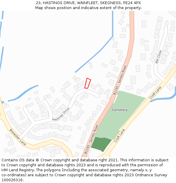 23, HASTINGS DRIVE, WAINFLEET, SKEGNESS, PE24 4PX: Location map and indicative extent of plot