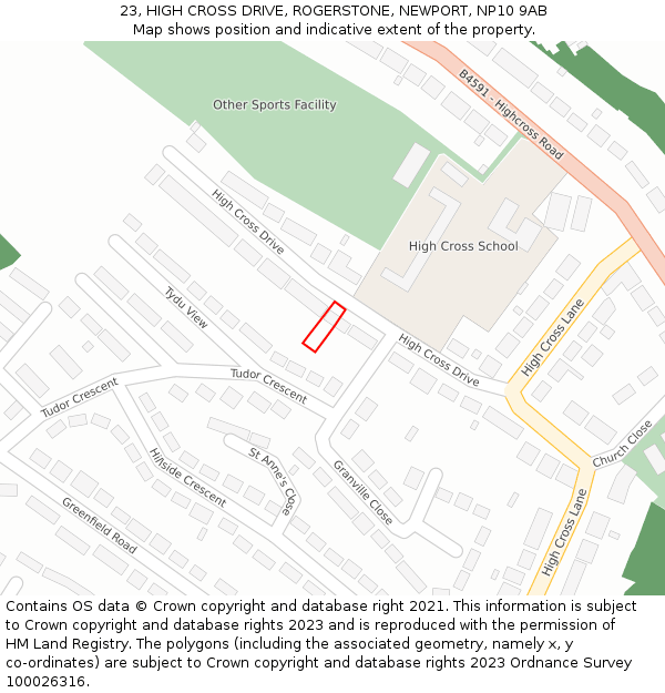 23, HIGH CROSS DRIVE, ROGERSTONE, NEWPORT, NP10 9AB: Location map and indicative extent of plot