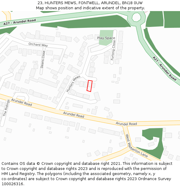 23, HUNTERS MEWS, FONTWELL, ARUNDEL, BN18 0UW: Location map and indicative extent of plot